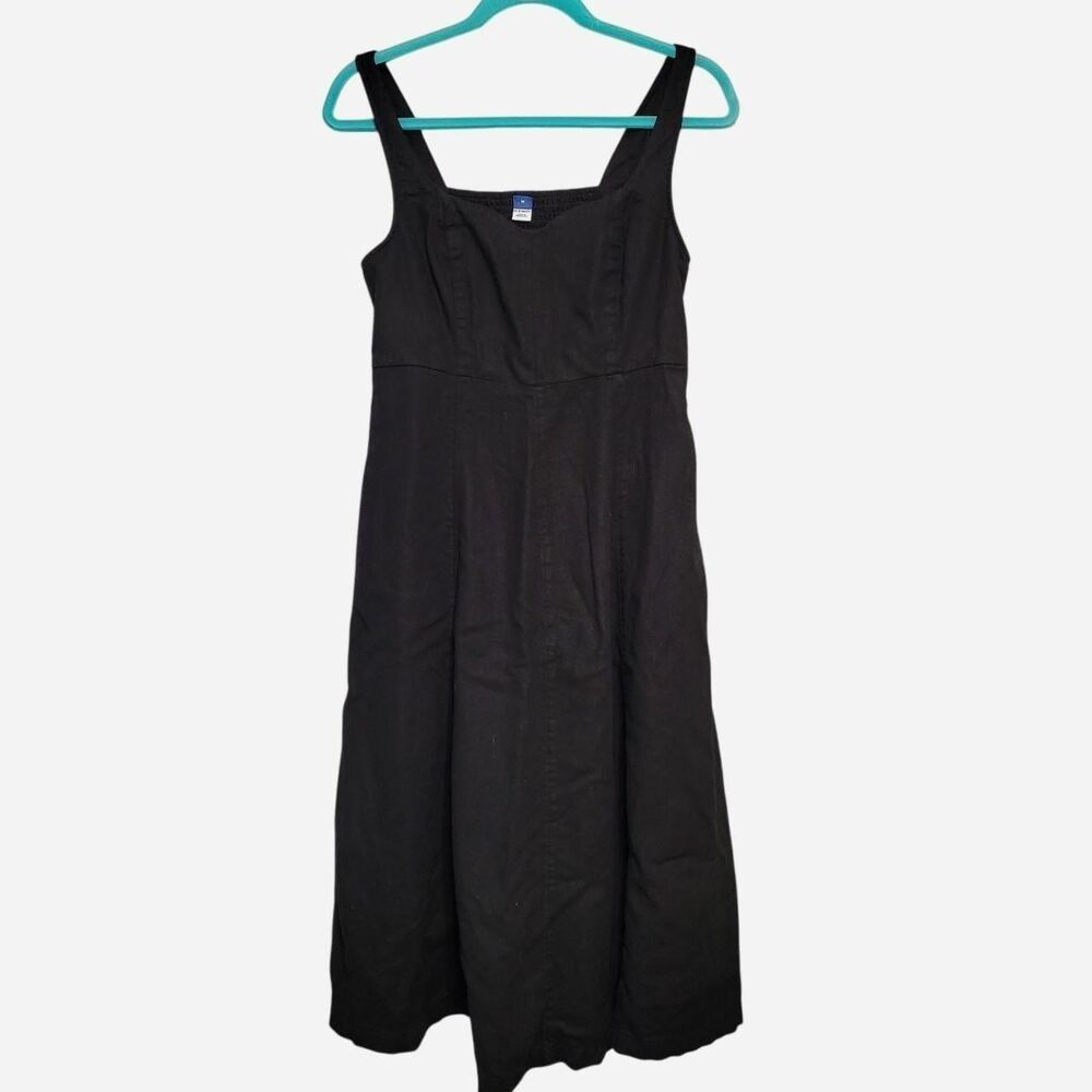 Old Navy Linen Blend Black Smocked Sweetheart Dress LBD Classic Timeless